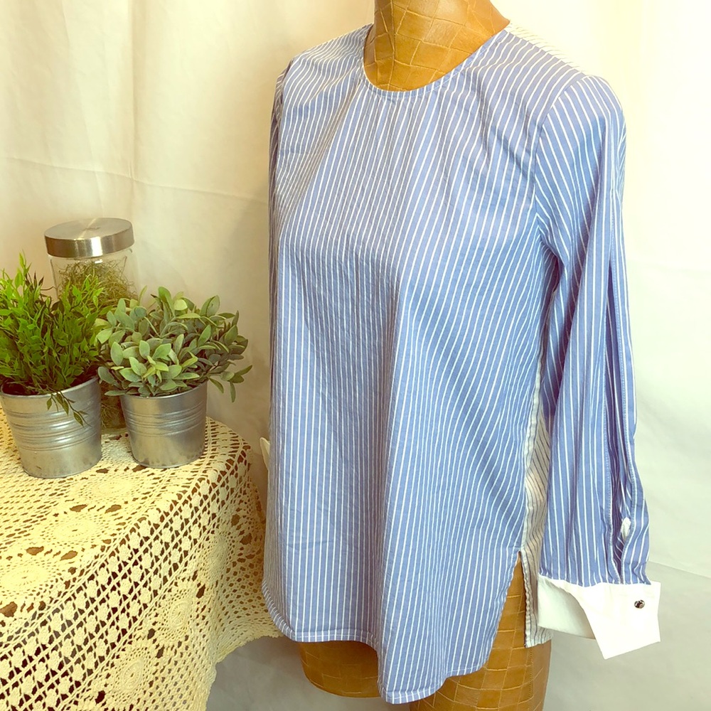 Vince Camuto Cotton Striped Shirt Cutout Sleeve